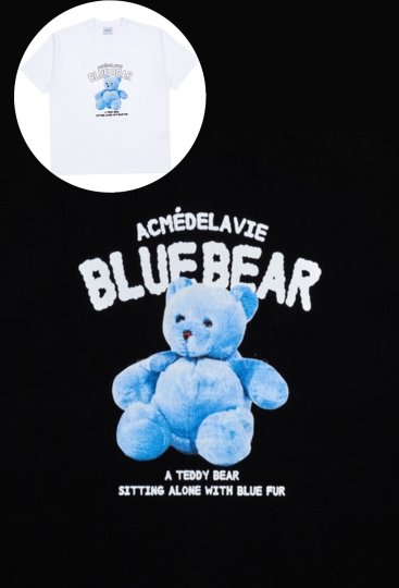 BLUE TEDDY BEAR SHORT SLEEVE T-SHIRT BLACK