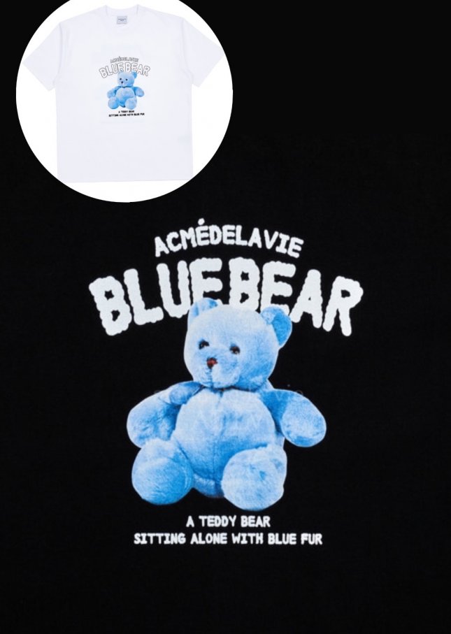 BLUE TEDDY BEAR SHORT SLEEVE T-SHIRT BLACK